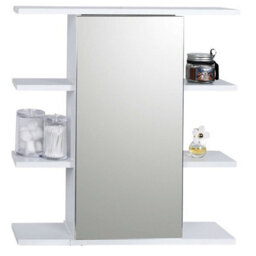Urbn-Living Urbnliving Height 60Cm Wooden Wall White Bathroom Storage Cabinet With Mirror And 1 Single Door