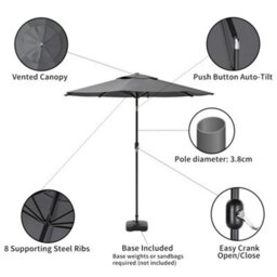 Living And Home 3M Large Rotating Garden Parasol Outdoor Beach Umbrella Patio Sun Shade Crank Tilt With Square Base, Dark Grey - thumbnail 4