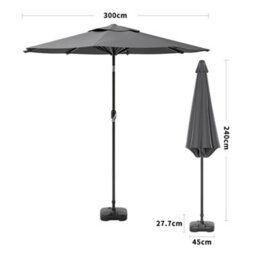 Living And Home 3M Large Rotating Garden Parasol Outdoor Beach Umbrella Patio Sun Shade Crank Tilt With Square Base, Dark Grey - thumbnail 5