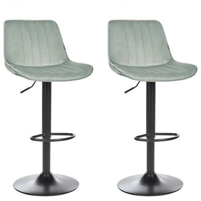 Beliani Set Of 2 Bar Chairs Dubrovnik Velvet Swivel Mint Green - image 1