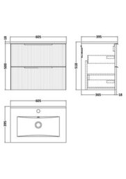 Balterley Tixall Fluted 2 Drawer Wall Hung Vanity Unit With Minimalist Basin, Dark Grey, 600mm - thumbnail 2
