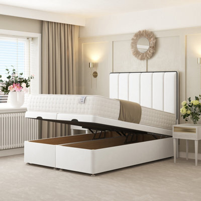 "Bed Choices Herringbone Ottoman Upholstered Divan With 54"" Headboard (White) - Double"