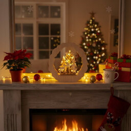 Snowtime Wooden Christmas Decoration Light Up Led Deer Village Scene Ornament 22Cm - thumbnail 7
