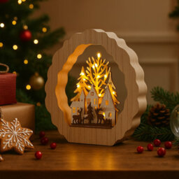 Snowtime Wooden Christmas Decoration Light Up Led Deer Village Scene Ornament 22Cm - thumbnail 2