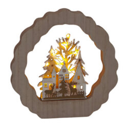 Snowtime Wooden Christmas Decoration Light Up Led Deer Village Scene Ornament 22Cm