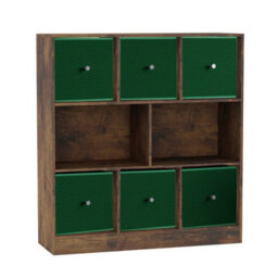 Urbn-Living Urbnliving Asymmetrical 8 Cube Bookcase Shelf Storage Unit W/ 6 Fabric Drawer Inserts (Rustic Brown+Green) - thumbnail 3