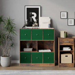 Urbn-Living Urbnliving Asymmetrical 8 Cube Bookcase Shelf Storage Unit W/ 6 Fabric Drawer Inserts (Rustic Brown+Green) - thumbnail 4