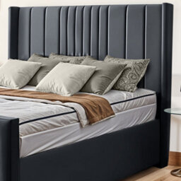 UKBEDFURNITURE Balmoral Wingback Steel Plush Valvet Upholstered Bed Frame Only- Blackboard - 48 Inch Headboard - thumbnail 2