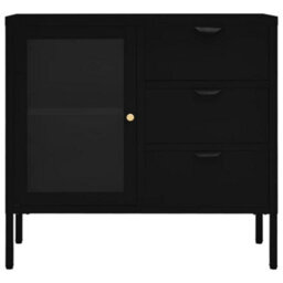 Berkfield Sideboard Black 75X35X70 Cm Steel And Tempered Glass - thumbnail 3