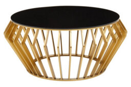 Orsina Spacious Gold Round Coffee Table With Black Glass, Modern Gold Finished Table, Luxurious Black Coffee Table