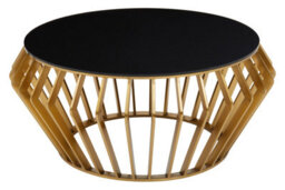 Orsina Spacious Gold Round Coffee Table With Black Glass, Modern Gold Finished Table, Luxurious Black Coffee Table - thumbnail 2