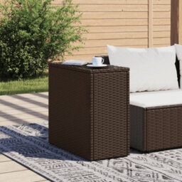 Berkfield Garden Side Table With Glass Top Brown 58X27.5X55 Cm Poly Rattan - thumbnail 3