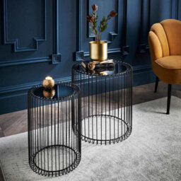 Spot On Dealz Nesting Tables Set Of 2 Round End Tables Living Room Wire Coffee Table Cage Black - thumbnail 1