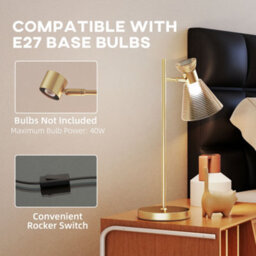 Homcom Table Lamp With Adjustable Head, Modern Bedside Lamp, Gold Tone - thumbnail 5