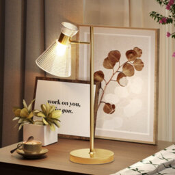 Homcom Table Lamp With Adjustable Head, Modern Bedside Lamp, Gold Tone - thumbnail 1