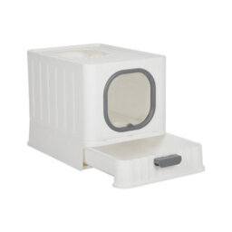 Thehotsale Foldable Cat Litter Box With Lid Extra Large Space Closed Smell Proof Anti Splashing Cat Toilet With Scoop Grey - thumbnail 4