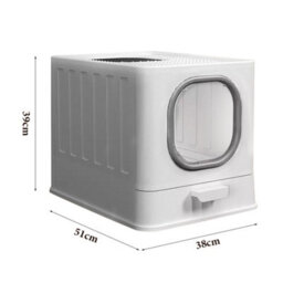 Thehotsale Foldable Cat Litter Box With Lid Extra Large Space Closed Smell Proof Anti Splashing Cat Toilet With Scoop Grey - thumbnail 6