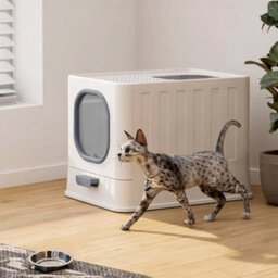 Thehotsale Foldable Cat Litter Box With Lid Extra Large Space Closed Smell Proof Anti Splashing Cat Toilet With Scoop Grey - thumbnail 1