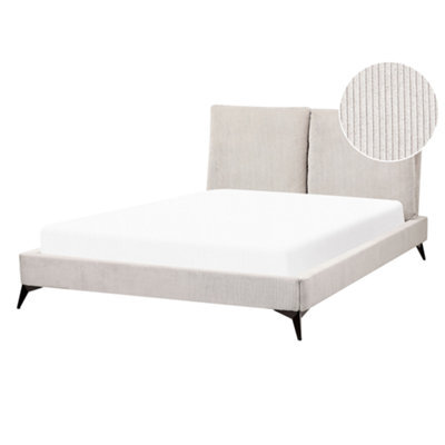 Beliani Bed Corduroy Melle 140 X 200 Cm (Eu Double) Light Beige - image 1