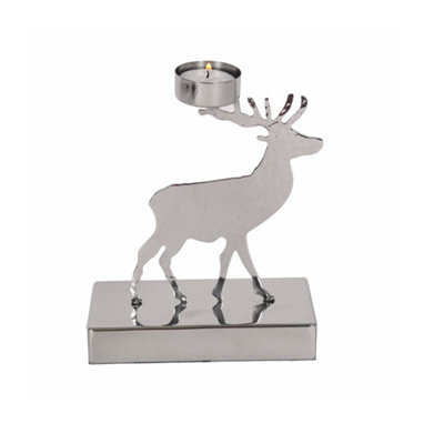 Christmas Tea Light Candle Holder - Metallic Silver Reindeer - image 1