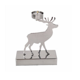 Christmas Tea Light Candle Holder - Metallic Silver Reindeer - thumbnail 2