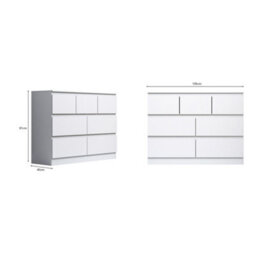 Fwstyle Stora White 7 Drawer Merchant Chest (H) 86Cm (W) 106Cm (D) 40Cm Extra Deep Drawers - thumbnail 9