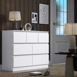 Fwstyle Stora White 7 Drawer Merchant Chest (H) 86Cm (W) 106Cm (D) 40Cm Extra Deep Drawers - thumbnail 1