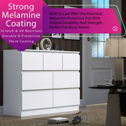 Fwstyle Stora White 7 Drawer Merchant Chest (H) 86Cm (W) 106Cm (D) 40Cm Extra Deep Drawers - thumbnail 2