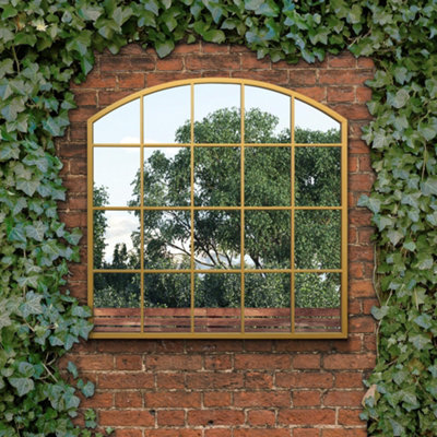 Mirroroutlet The Arcus Gold Framed Arched Window Garden Mirror 100 X 100Cm - image 1