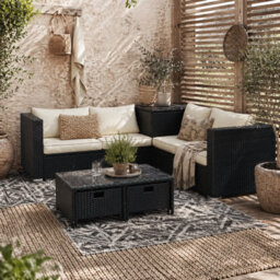 Wyld Haus Nonasa 4-Piece Black Rattan Corner Garden Sofa Set With Storage Coffee Table And 2 Loveseats - thumbnail 1