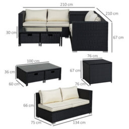 Wyld Haus Nonasa 4-Piece Black Rattan Corner Garden Sofa Set With Storage Coffee Table And 2 Loveseats - thumbnail 3