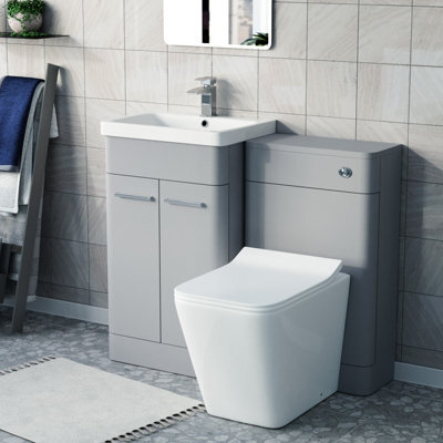 Nes Home Matte Grey 500mm Freestanding Vanity Wc Unit & Square Toilet - image 1