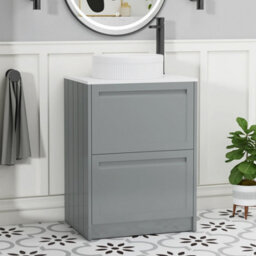 Royal Bathrooms Royal Bathroom Elmore 600mm Matt Pebble Grey Freestanding Bathroom Vanity Unit 2 Drawer Plain White Worktop With Round Basin - thumbnail 1