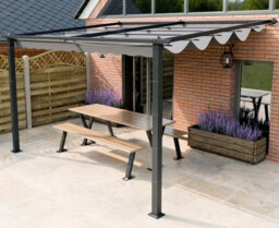 Aluminium Lean To Pergola Gazebo With Retractable Sunshade Canopy, Grey, 3.0X4.0M - thumbnail 2