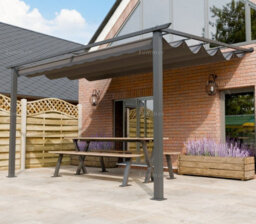 Aluminium Lean To Pergola Gazebo With Retractable Sunshade Canopy, Grey, 3.0X4.0M - thumbnail 1