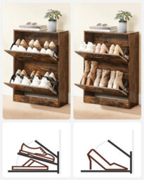 LEDREM Shoe Cabinet With 2 Flip Doors, Adjustable And Removable Divider, For 12 Pairs Of Shoes Or 8 Men's Shoes - thumbnail 4