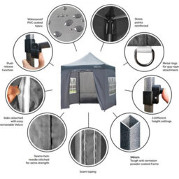 Gr8 Garden Commercial Grade Grey Pop Up Gazebo Waterproof Heavy Duty Market Stall Tent 3X3M - thumbnail 2