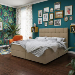 Upholstered Bedroom Storage Bed With Mdf And Laminated Board Frame Bonell Spring Base And Topper Mattress Set 160X200 Beige - thumbnail 1