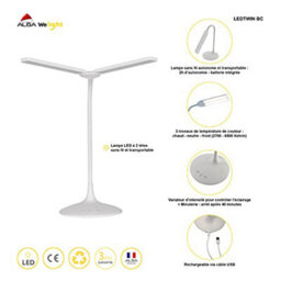 Alba Ledtwin Bc Led Standing Desk Lamp, Plastic, 6 W, White, 18 X 34 X 36 Cm - thumbnail 3