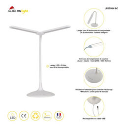 Alba Ledtwin Bc Led Standing Desk Lamp, Plastic, 6 W, White, 18 X 34 X 36 Cm - thumbnail 2
