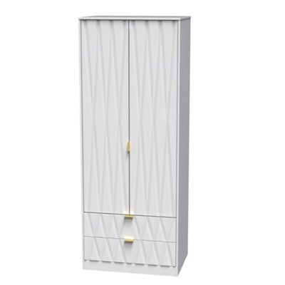 Pesaro Ready Assembled Modern Matt White 2 Drawer Tall Double Wardrobe (H)1970mm (W)740mm (D)530mm - image 1