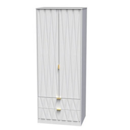 Pesaro Ready Assembled Modern Matt White 2 Drawer Tall Double Wardrobe (H)1970mm (W)740mm (D)530mm - thumbnail 1