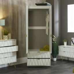 Pesaro Ready Assembled Modern Matt White 2 Drawer Tall Double Wardrobe (H)1970mm (W)740mm (D)530mm - thumbnail 3