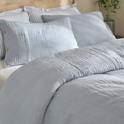 Yard Lark Muslin 100% Cotton Duvet Cover Set, Mineral Blue, Double - thumbnail 2