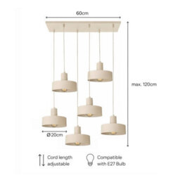 Luminosa Lighting Luminosa Velyo Cluster Pendant Ceiling Light Beige 6X E27 - thumbnail 5