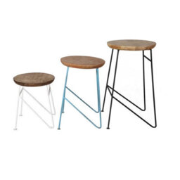 Lava Metal & Solid Wood Banded Iron Edges Legs Round Set Of 3 Stools - thumbnail 3