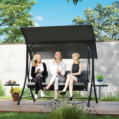 Outsunny 3 Seat Garden Swing Chair Steel W/ Adjustable Canopy And Coffee Tables - image 1