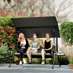 Outsunny 3 Seat Garden Swing Chair Steel W/ Adjustable Canopy And Coffee Tables - thumbnail 8