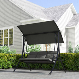 Outsunny 3 Seat Garden Swing Chair Steel W/ Adjustable Canopy And Coffee Tables - thumbnail 9