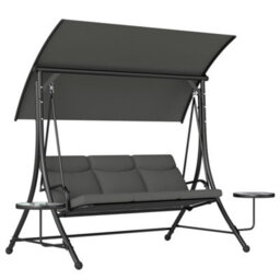 Outsunny 3 Seat Garden Swing Chair Steel W/ Adjustable Canopy And Coffee Tables - thumbnail 2